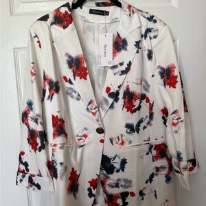 Women's Floral Blazer - White and Red